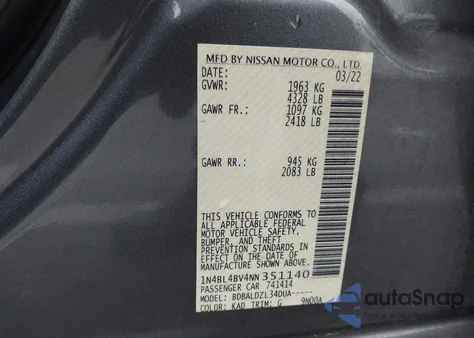 2022 Nissan Altima S Fwd z USA, uszkodzony, nr VIN 1N4BL4BV4NN351140